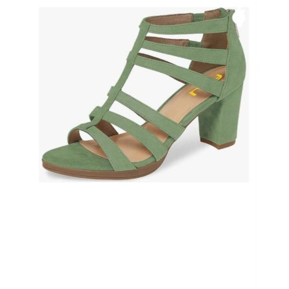 FSJ Women Chunky Mid High Heel Sandals Open Toe T-Strap Pumps Cutout Dress Party